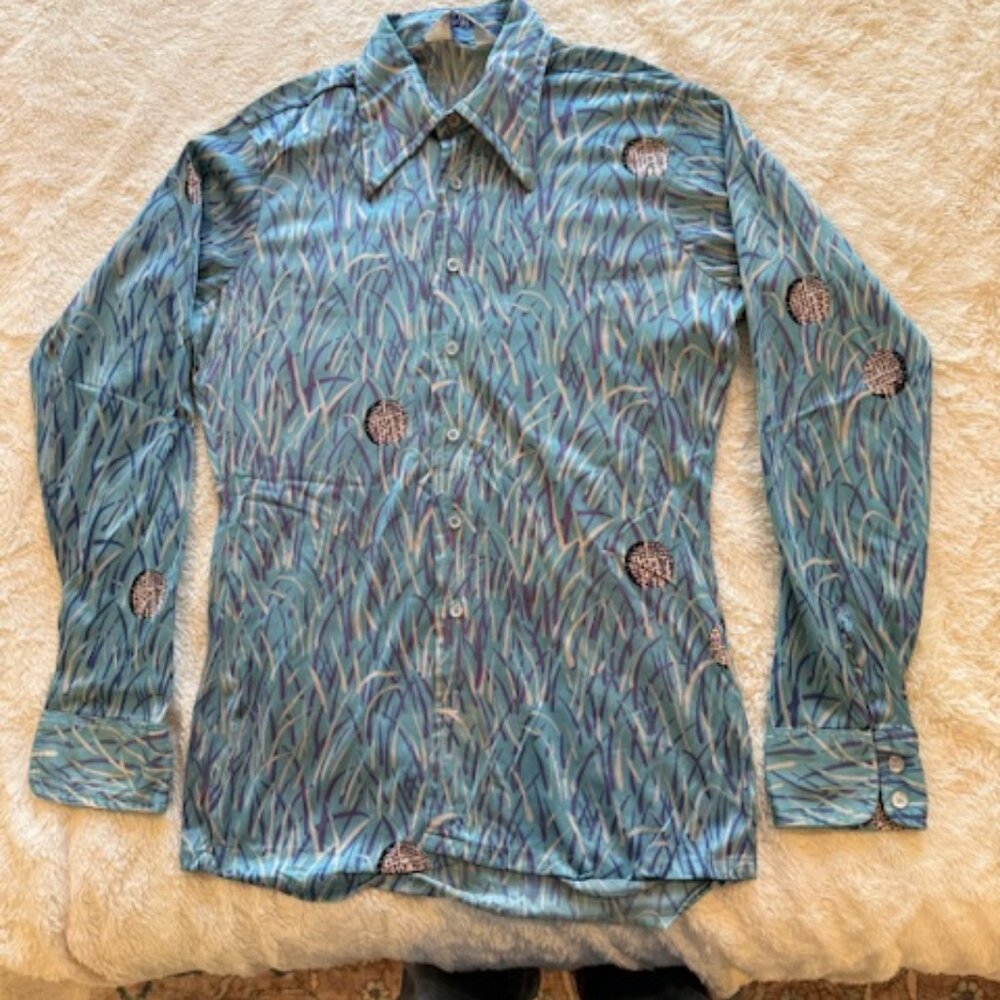 Vintage 70's polyester, long collar Disco shirt